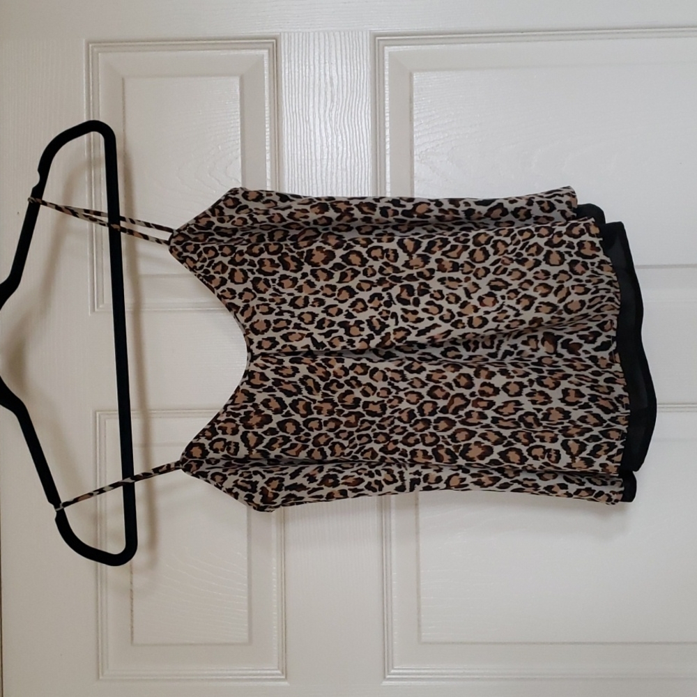 MNG Mango Leopard Cheetah Tank Top, Animal Print Sleeveless Blouse Size XXS